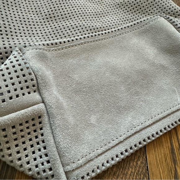 Anthropologie leather crossbody purse / grey / super soft sueded - Picture 5 of 9